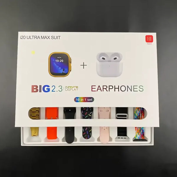 I20 Ultra Max Suit Smart Watch + Earbuds (10 in 1 Set)