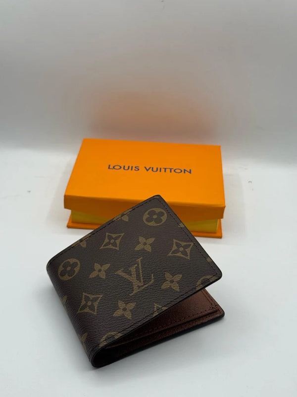 LV Style Brown Checkered Leather Wallet